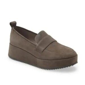 EILEEN FISHER NWOB Max Tumbled Nubuck Platform Wedge Loafers Gray